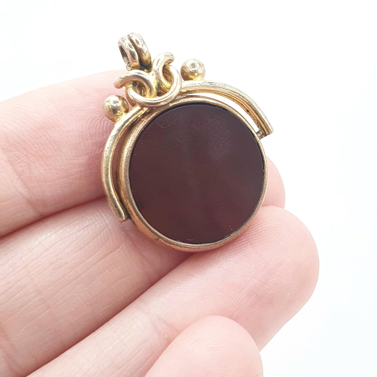 Antique Victorian Rolled Gold Spinner Fob Pendant Bloodstone & Carnelian Gold Filled Knot Top Vintage Mens Womens Jewelry