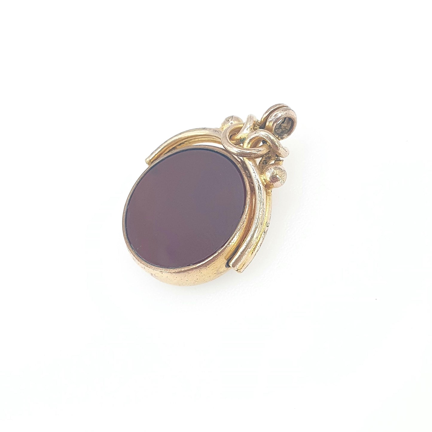 Antique Victorian Rolled Gold Spinner Fob Pendant Bloodstone & Carnelian Gold Filled Knot Top Vintage Mens Womens Jewelry