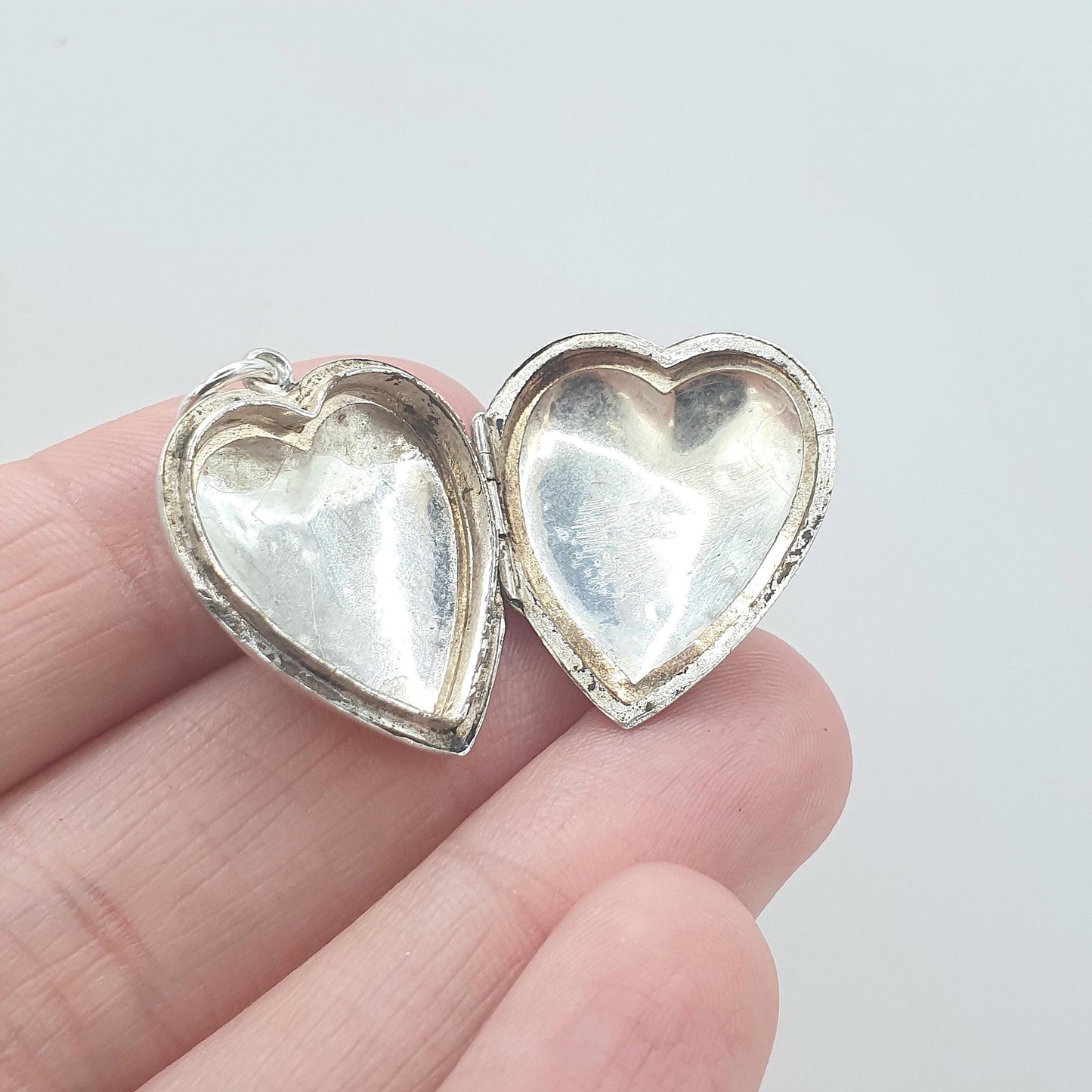 Antique Solid Silver Heart Locket Back and Front Art Deco Necklace Geometric Chequered Womens Jewelry Vintage Jewellery Vintage