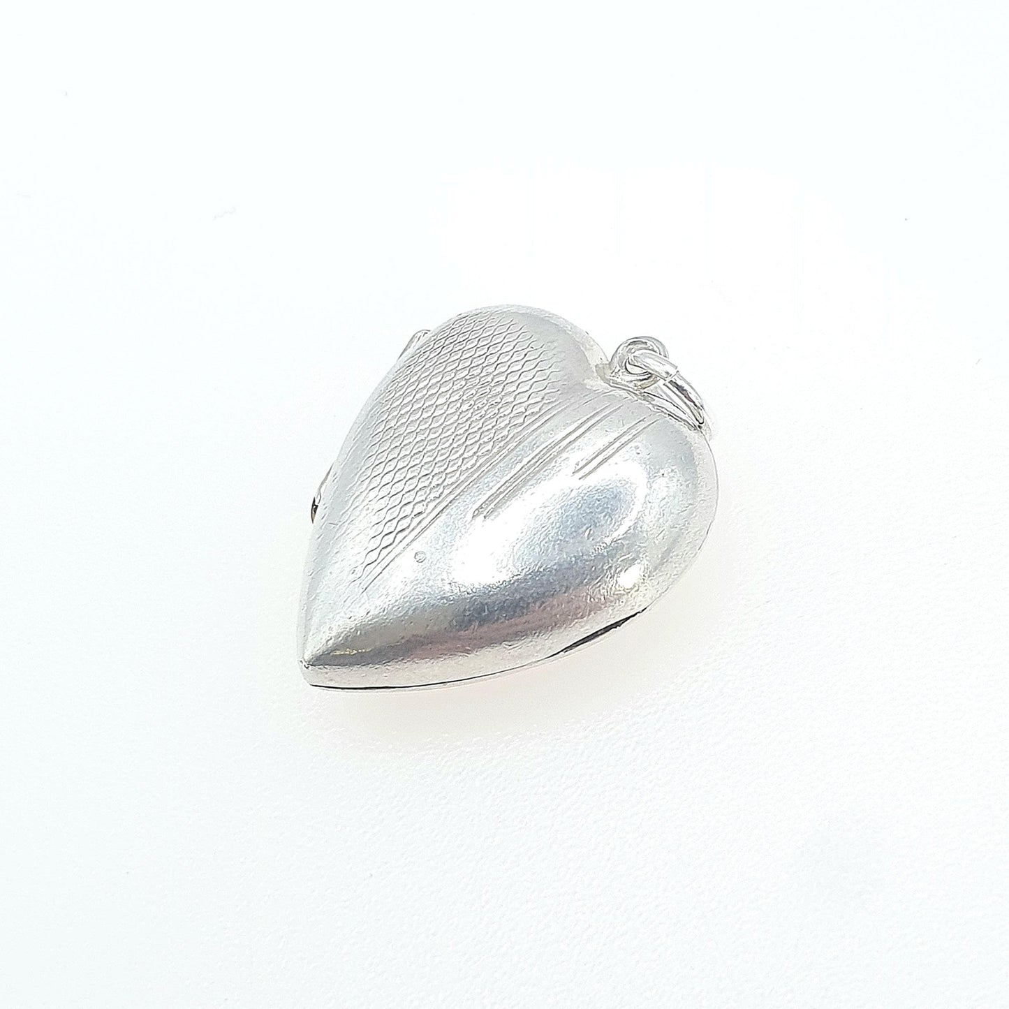 Antique Solid Silver Heart Locket Back and Front Art Deco Necklace Geometric Chequered Womens Jewelry Vintage Jewellery Vintage