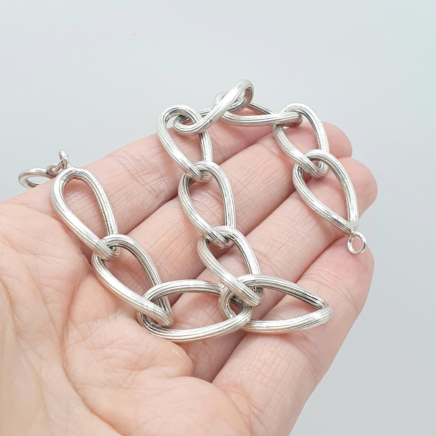 Vintage Sterling Silver Large Curb Link Chain Bracelet Textured Link Chunky Huge Big Womens Mens Jewellery Jewelry 21cm 8.25" 27.32g