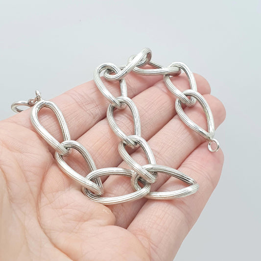 Vintage Sterling Silver Large Curb Link Chain Bracelet Textured Link Chunky Huge Big Womens Mens Jewellery Jewelry 21cm 8.25" 27.32g