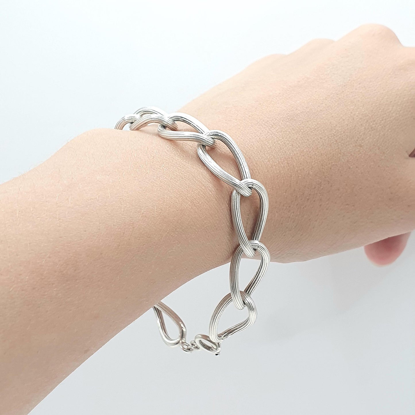Vintage Sterling Silver Large Curb Link Chain Bracelet Textured Link Chunky Huge Big Womens Mens Jewellery Jewelry 21cm 8.25" 27.32g