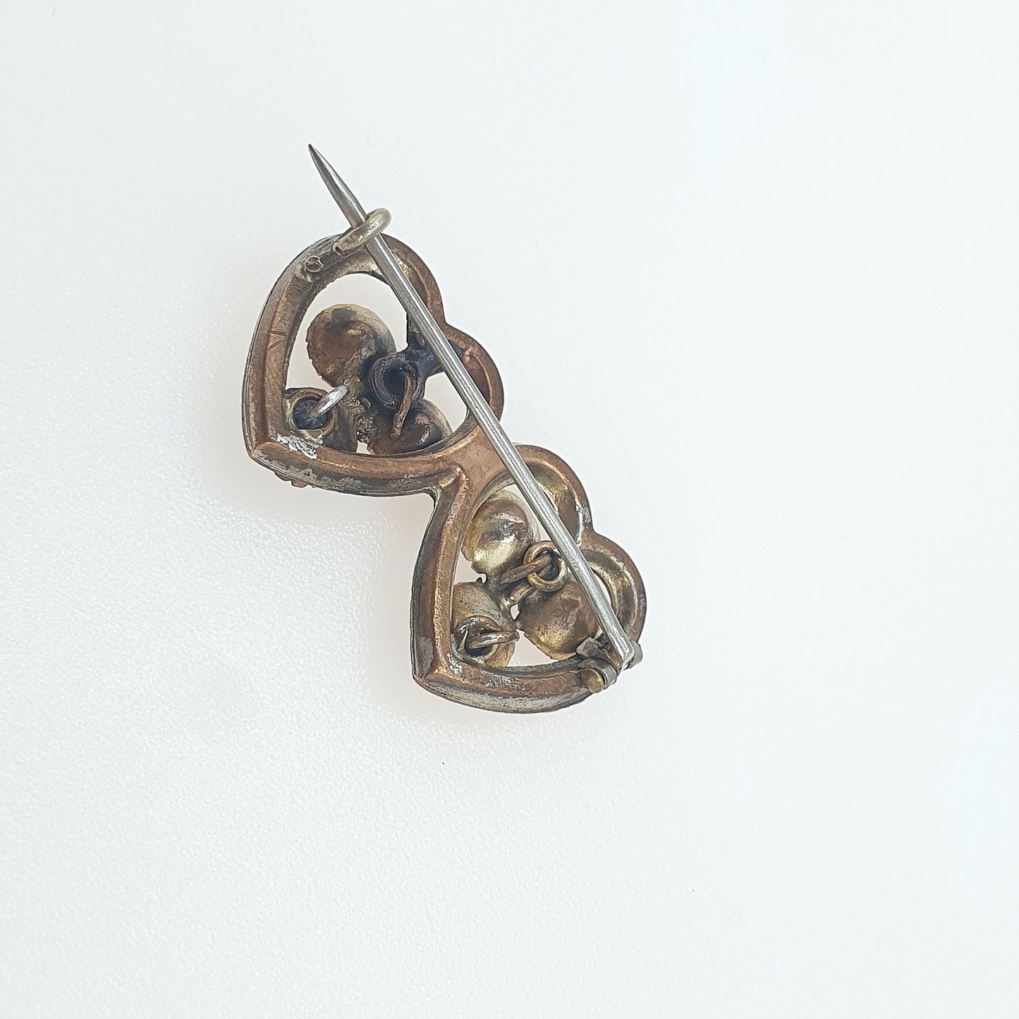 Antique Victorian Rolled Gold Front Diamond Paste Clover Heart Brooch Sweetheart Rose Gold Filled Vintage Womens Ladies Jewellery Jewelry