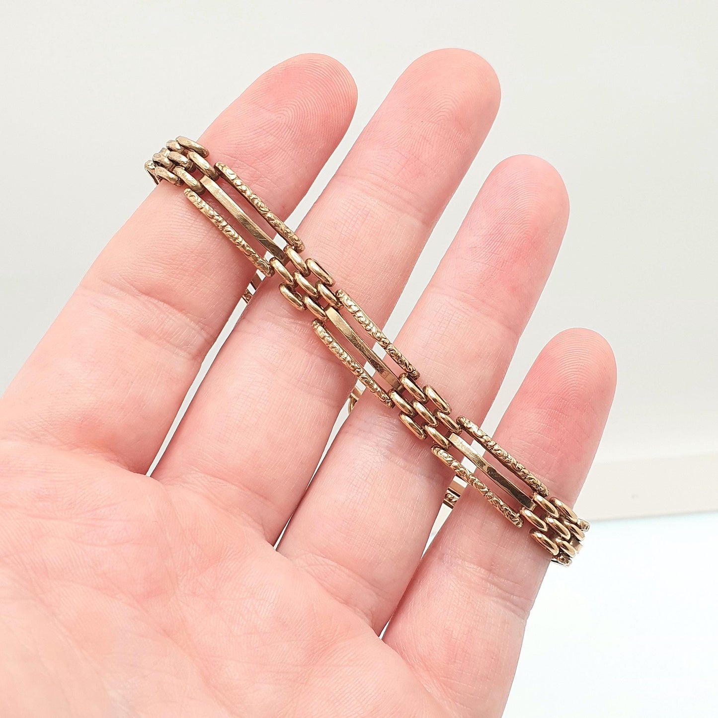 Antique Victorian Rolled Gold Gate Link Bracelet Gold Filled Embossed Links 19cm 11.66g Vintage Jewellery Jewelry
