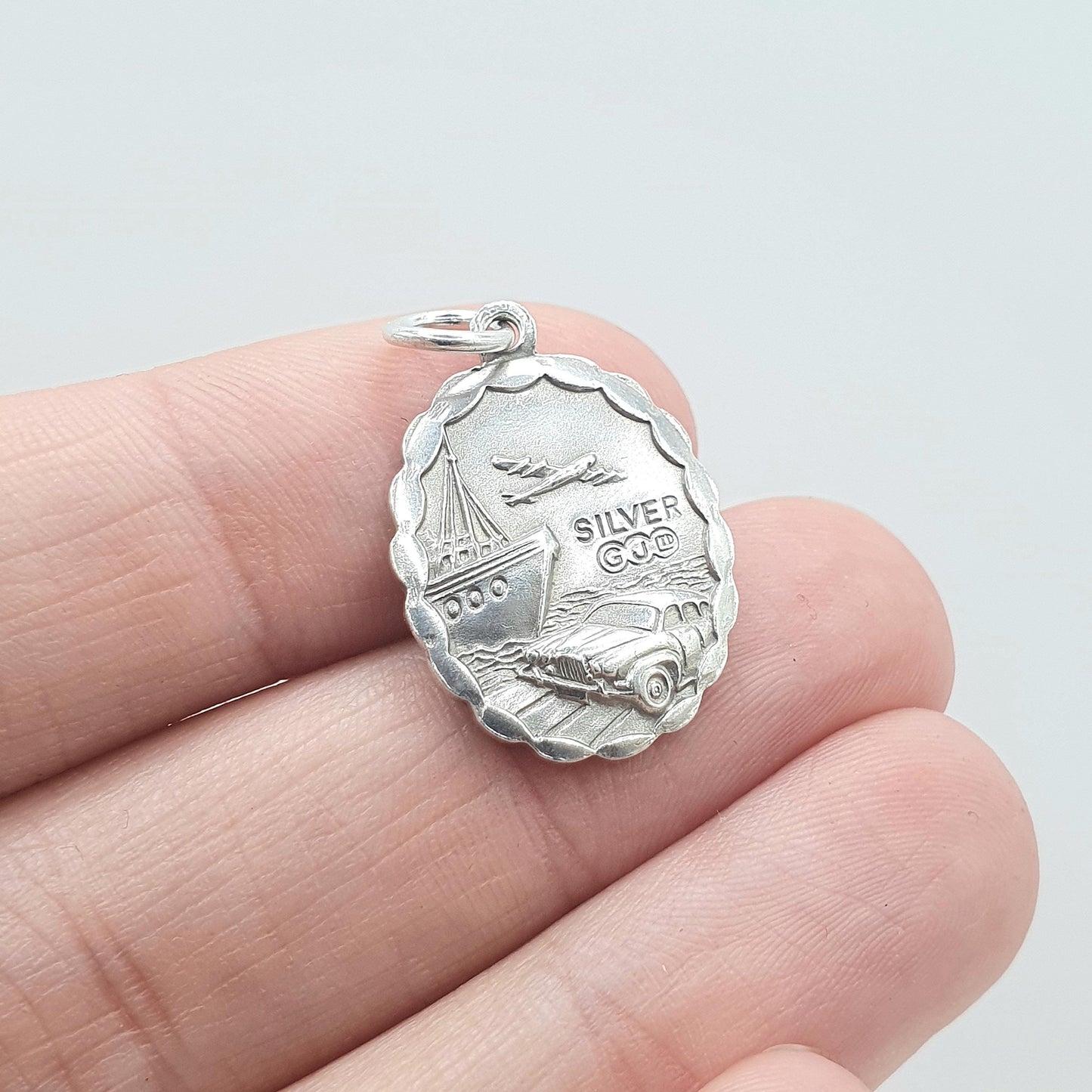 Vintage GEORG JENSEN Sterling Silver St Christopher Pendant Double Sided Oval Car Plane Boat Jewellery Jewelry Men Women