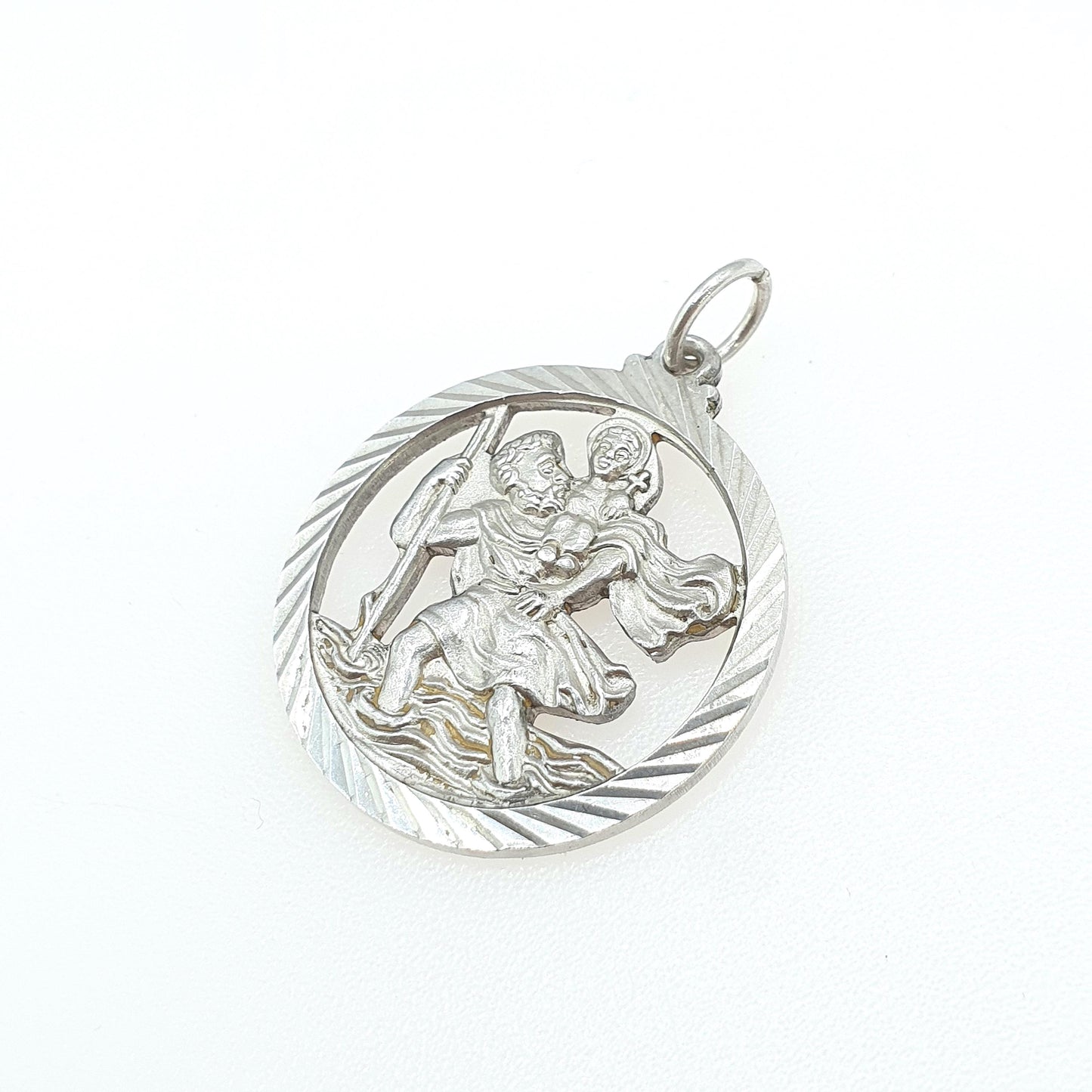 Vintage Sterling Silver GEORG JENSEN St Christopher Pendant Pierced Cut Out Round Large Jewellery Jewelry Catholic Christian Mens Womens