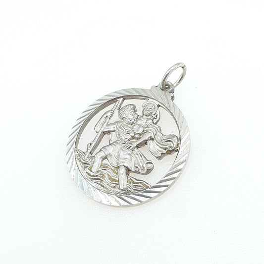 Vintage Sterling Silver GEORG JENSEN St Christopher Pendant Pierced Cut Out Round Large Jewellery Jewelry Catholic Christian Mens Womens