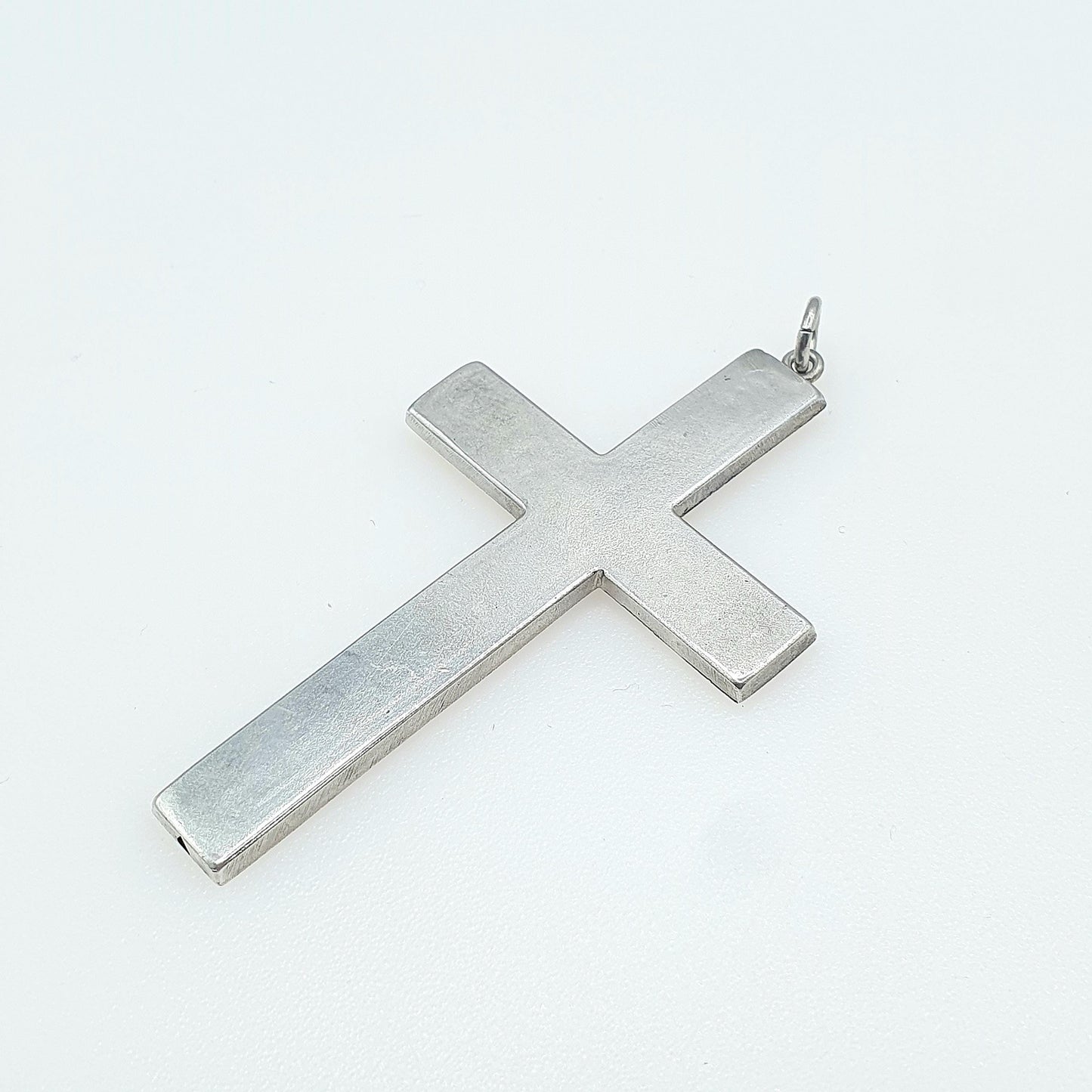 Antique Victorian Solid Silver Large Crucifix Pendant Necklace Big Cross Rose Engraved Catholic Christian Jewelry Vintage Womens
