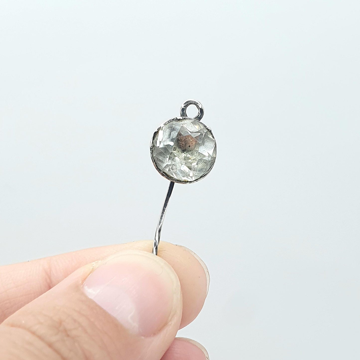 Antique Georgian Solid Silver Rock Crystal Quartz Stick Pin Foiled Genuine White Gemstone Womens Jewelry Jewellery Vintage