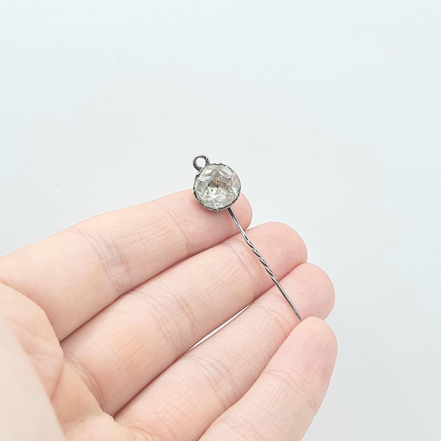 Antique Georgian Solid Silver Rock Crystal Quartz Stick Pin Foiled Genuine White Gemstone Womens Jewelry Jewellery Vintage