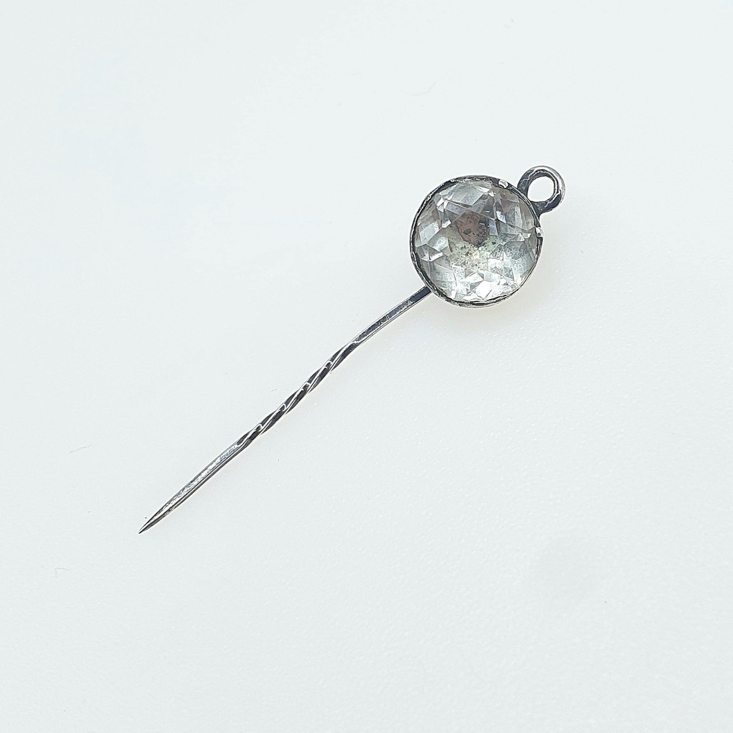 Antique Georgian Solid Silver Rock Crystal Quartz Stick Pin Foiled Genuine White Gemstone Womens Jewelry Jewellery Vintage