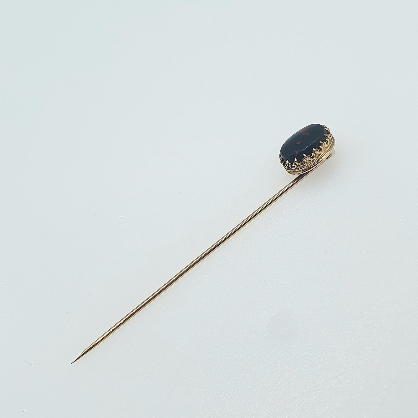 Antique Victorian 9ct Gold Bloodstone Stick Pin Oval Cut Green Red Quartz Gemstone  Solid 9kt 9k Gents Mens Jewelry Vintage Jewellery