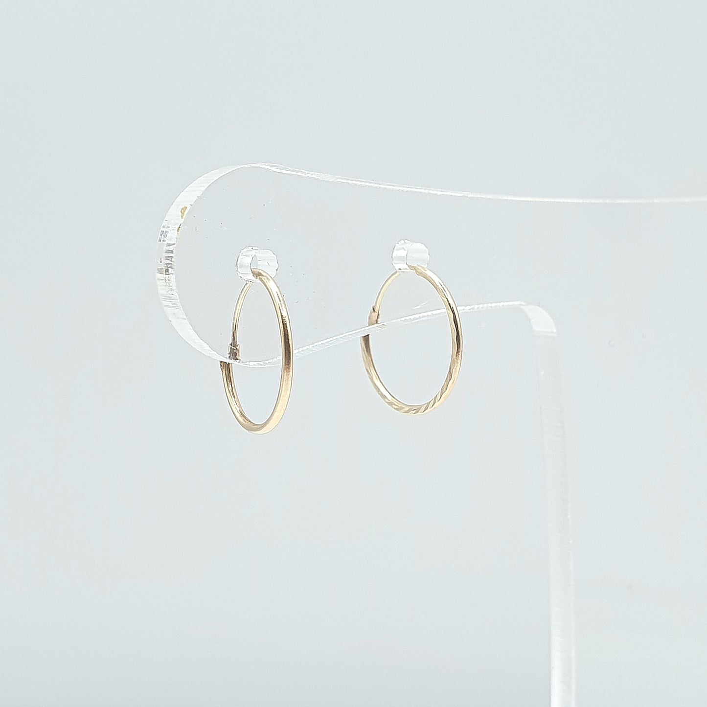 Vintage 9ct Gold Tiny Sleeper Earrings Small Hoop Faceted Edge Round Circle Solid 9k 9kt Retro Womens Jewelry Jewellery Mens Unisex