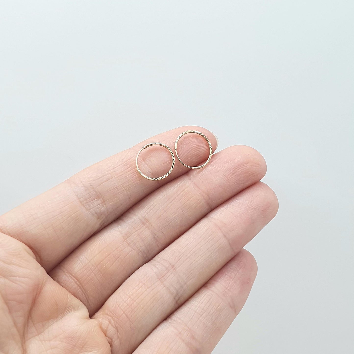 Vintage 9ct Gold Tiny Sleeper Earrings Small Hoop Faceted Edge Round Circle Solid 9k 9kt Retro Womens Jewelry Jewellery Mens Unisex