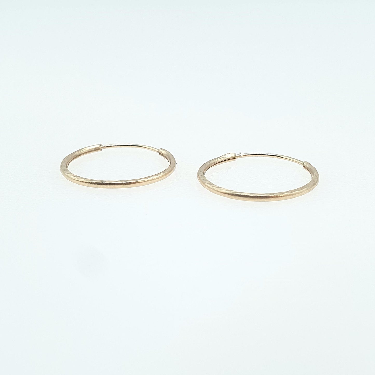 Vintage 9ct Gold Tiny Sleeper Earrings Small Hoop Faceted Edge Round Circle Solid 9k 9kt Retro Womens Jewelry Jewellery Mens Unisex