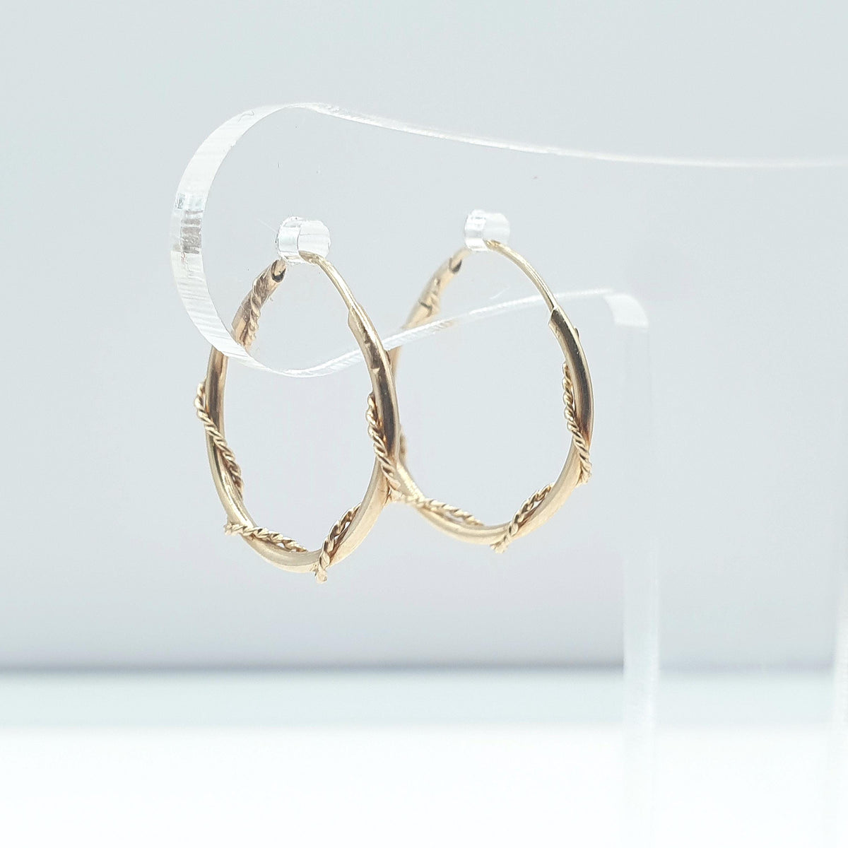 Vintage 9ct Gold Hoop Earrings Rope Border Effect Circle Round Solid 9k 9kt Retro Womens Jewelry Jewellery