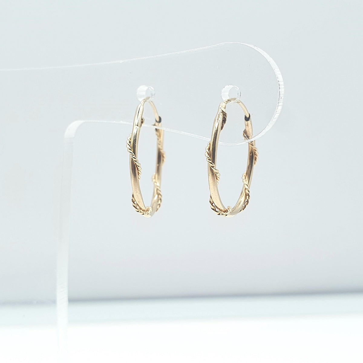 Vintage 9ct Gold Hoop Earrings Rope Border Effect Circle Round Solid 9k 9kt Retro Womens Jewelry Jewellery