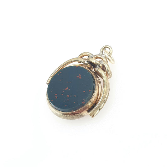 Antique Victorian Rolled Gold Bloodstone & Carnelian Spinner Fob Pendant Gold Filled Knot Top Vintage Mens Womens Jewelry