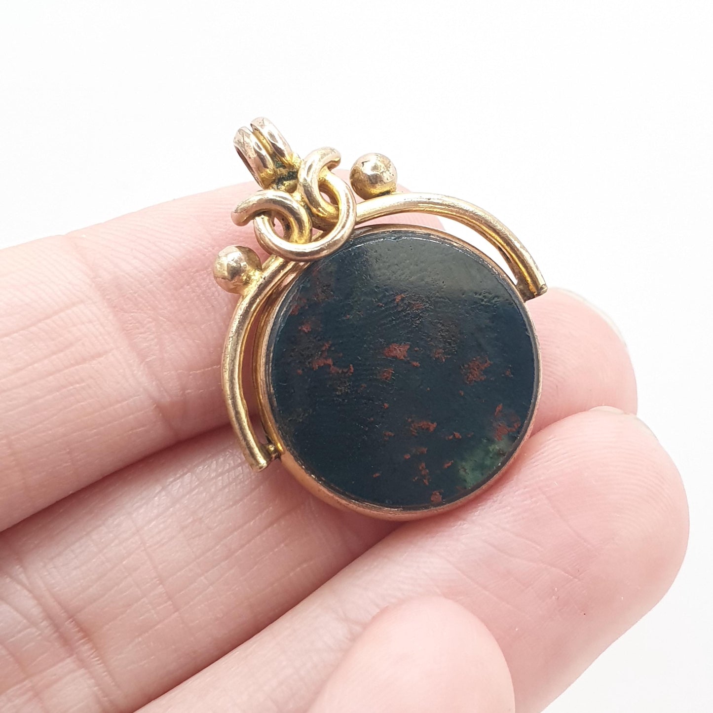 Antique Victorian Rolled Gold Spinner Fob Pendant Bloodstone & Carnelian Gold Filled Knot Top Vintage Mens Womens Jewelry