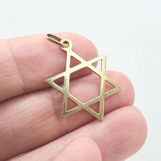Vintage 9ct Gold Star of David Pendant Necklace Solid 9k 9kt Magen Shield Unisex Mens Womens Retro Jewelry Jewellery
