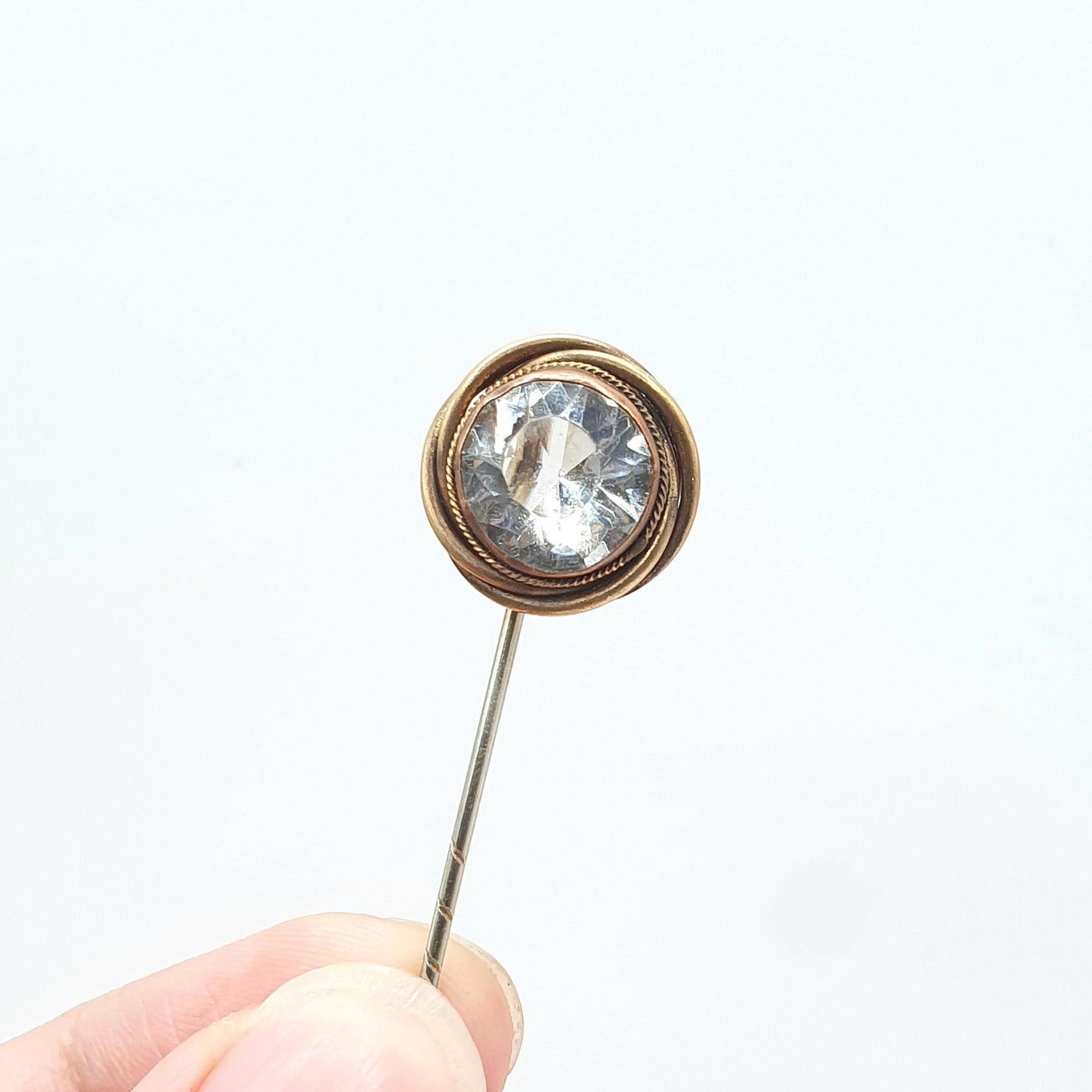Antique Victorian Gold Gilt Diamond Paste Stick Pin Knot Border Large Round Cut Womens Mens Unisex Gents Jewellery Jewelry