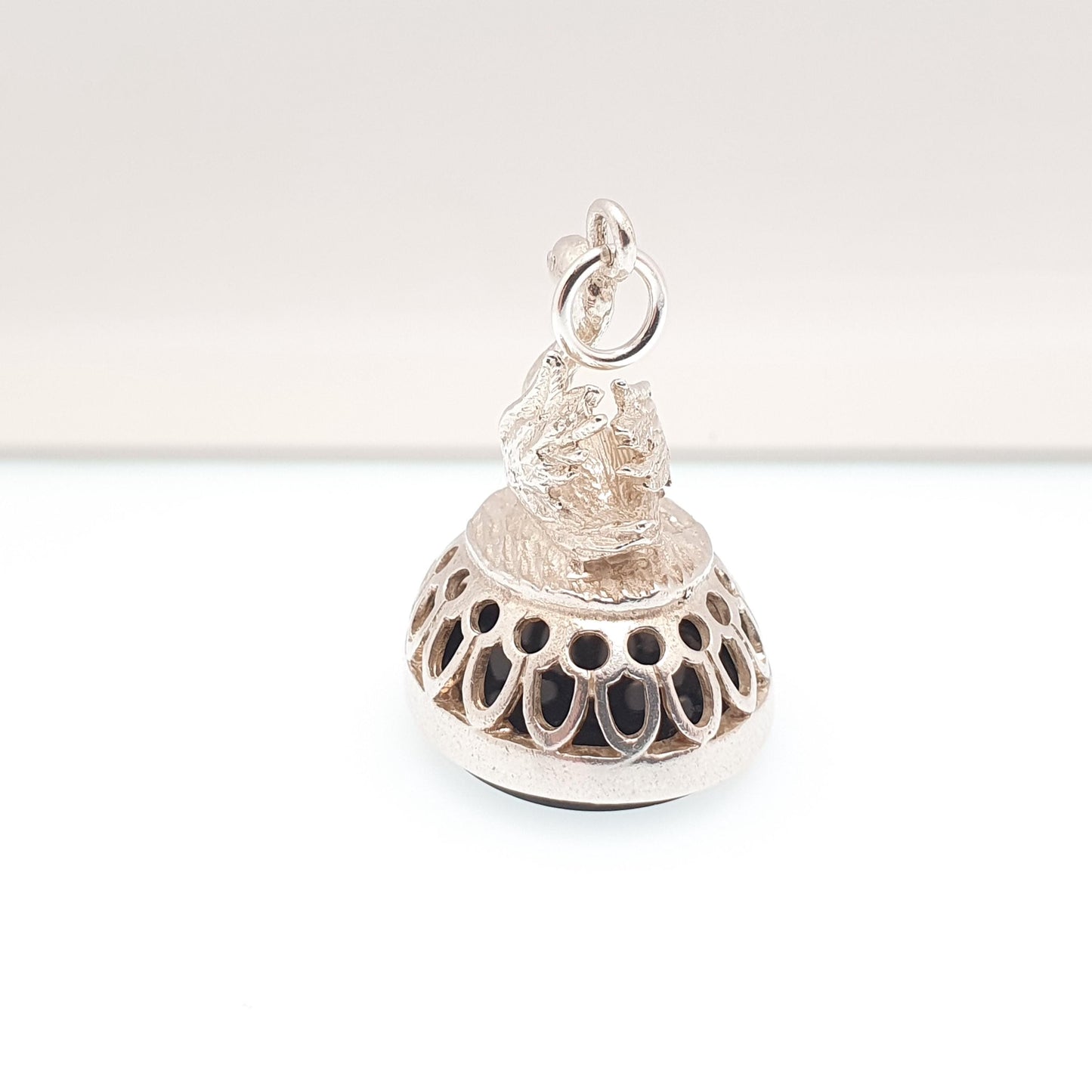 Vintage Sterling Silver Swan Centurion Intaglio Fob Pendant Hematite Necklace Victorian Style Gemstone Large Big Jewelry Jewellery
