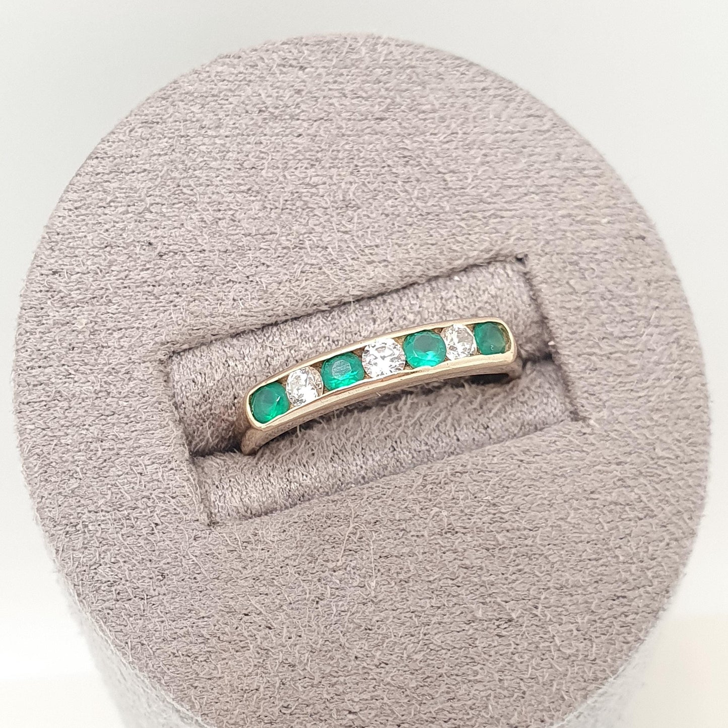 Vintage 9k Gold Emerald Ring Band Stacker Solid 9ct 9k CZ Alternating Brilliant Cut Half Eternity Hallmarked Stacking Sparkly