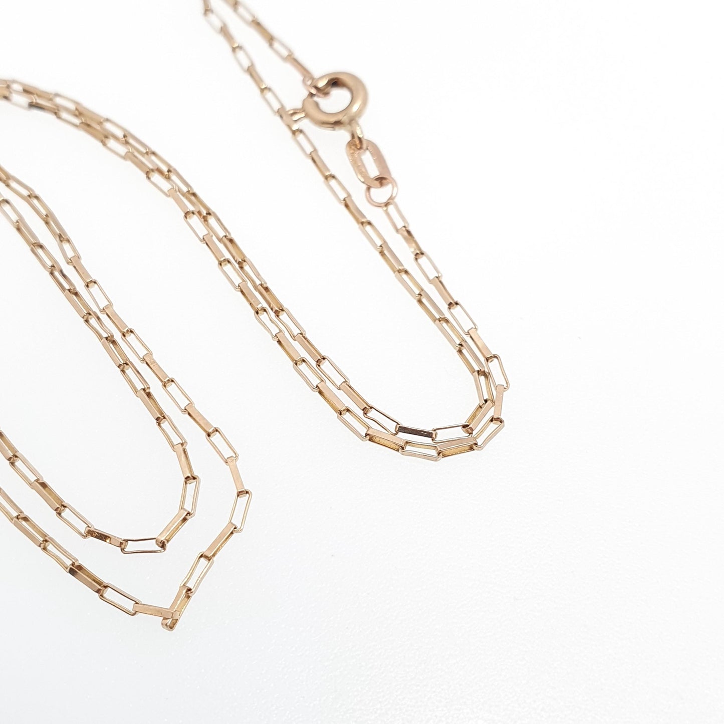 Vintage 9k 9ct Gold Chain Necklace Rectangular Box Link Long 51cm 20" 1.47g Solid 375 Yellow Womens Mens Jewellery Jewelry