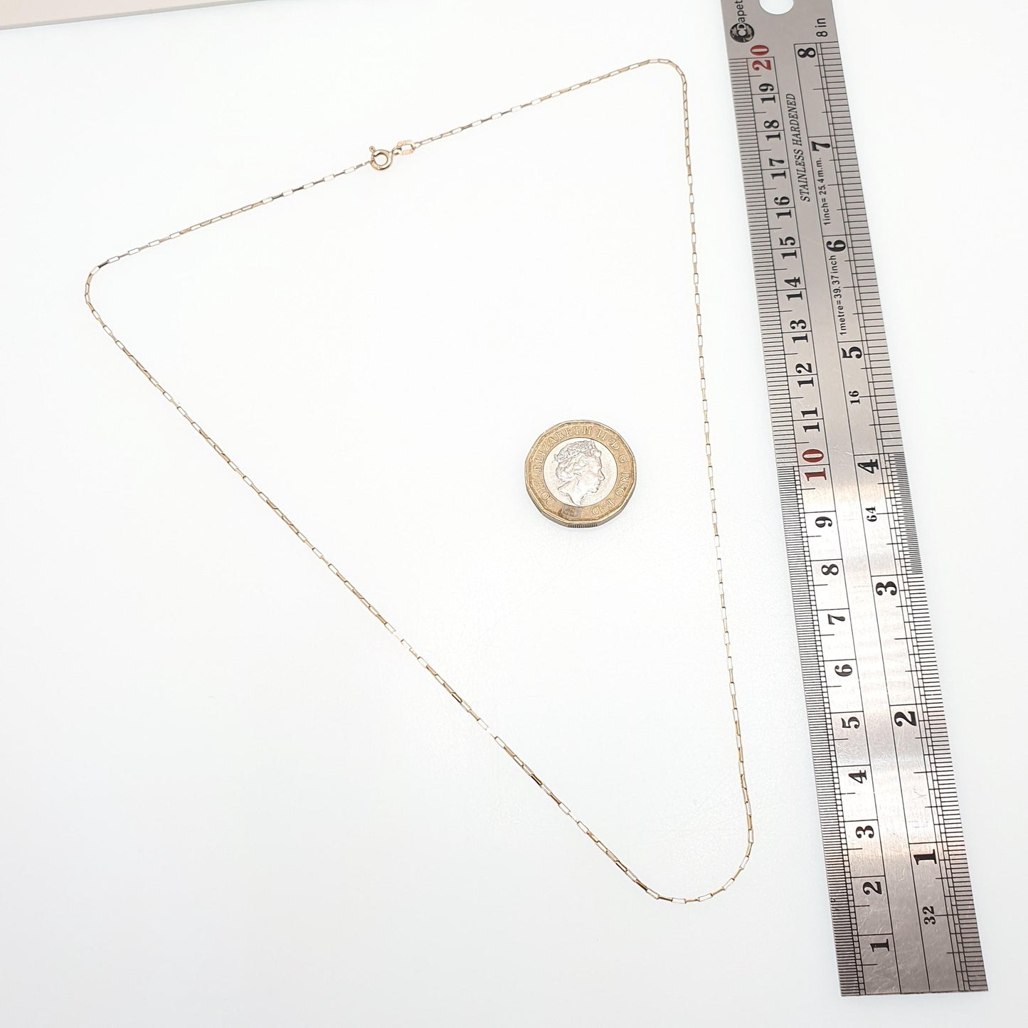 Vintage 9k 9ct Gold Chain Necklace Rectangular Box Link Long 51cm 20" 1.47g Solid 375 Yellow Womens Mens Jewellery Jewelry