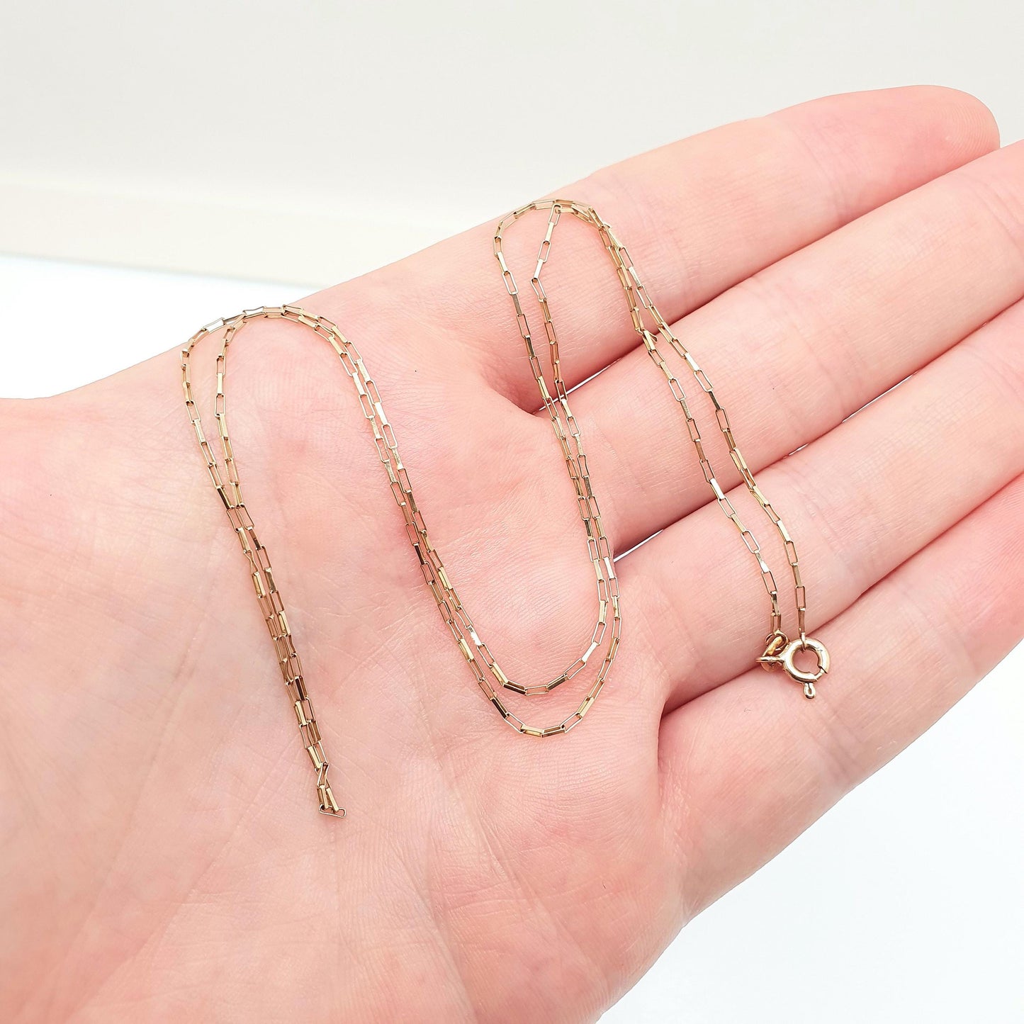 Vintage 9k 9ct Gold Chain Necklace Rectangular Box Link Long 51cm 20" 1.47g Solid 375 Yellow Womens Mens Jewellery Jewelry