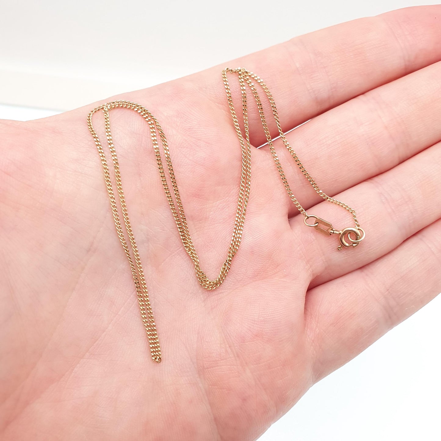 Vintage 9k 9ct Gold Chain Necklace Curb Link Yellow 45cm 17.7" 1.74g Solid 375 9 Carat Retro Fine Mens Womens Jewelry Jewellery
