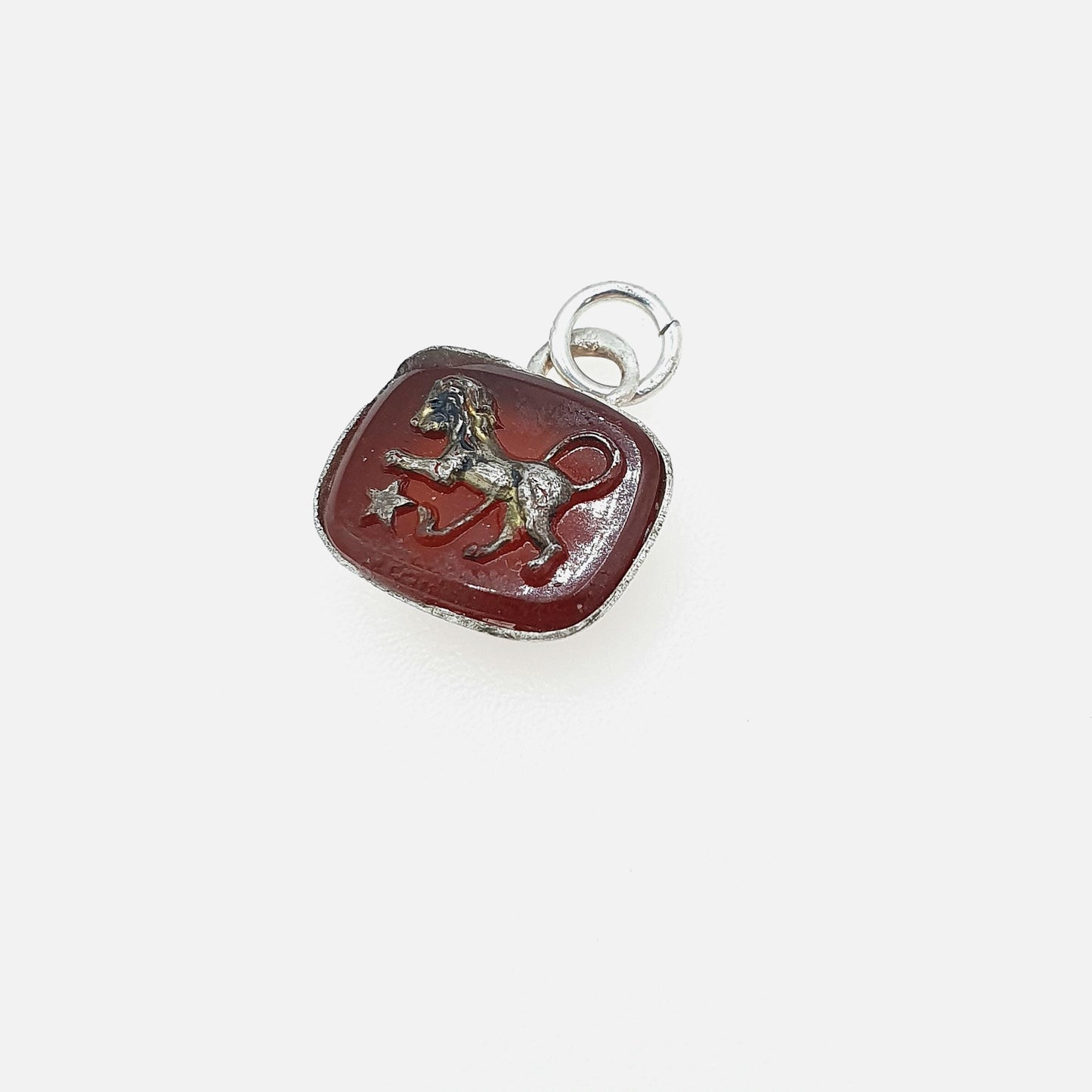 Antique Solid Silver Leo Zodiac Pendant Glass Cameo Lion July August Star Sign Art Deco Vintage Mens Womens Jewellery Jewelry