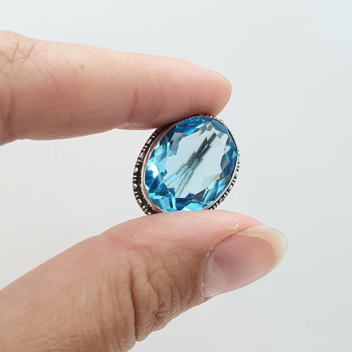 Antique Art Deco Solid Silver Aquamarine Paste Brooch Large Oval Cut Cyan Blue Vintage Retro Womens Mens Jewelry Jewellery