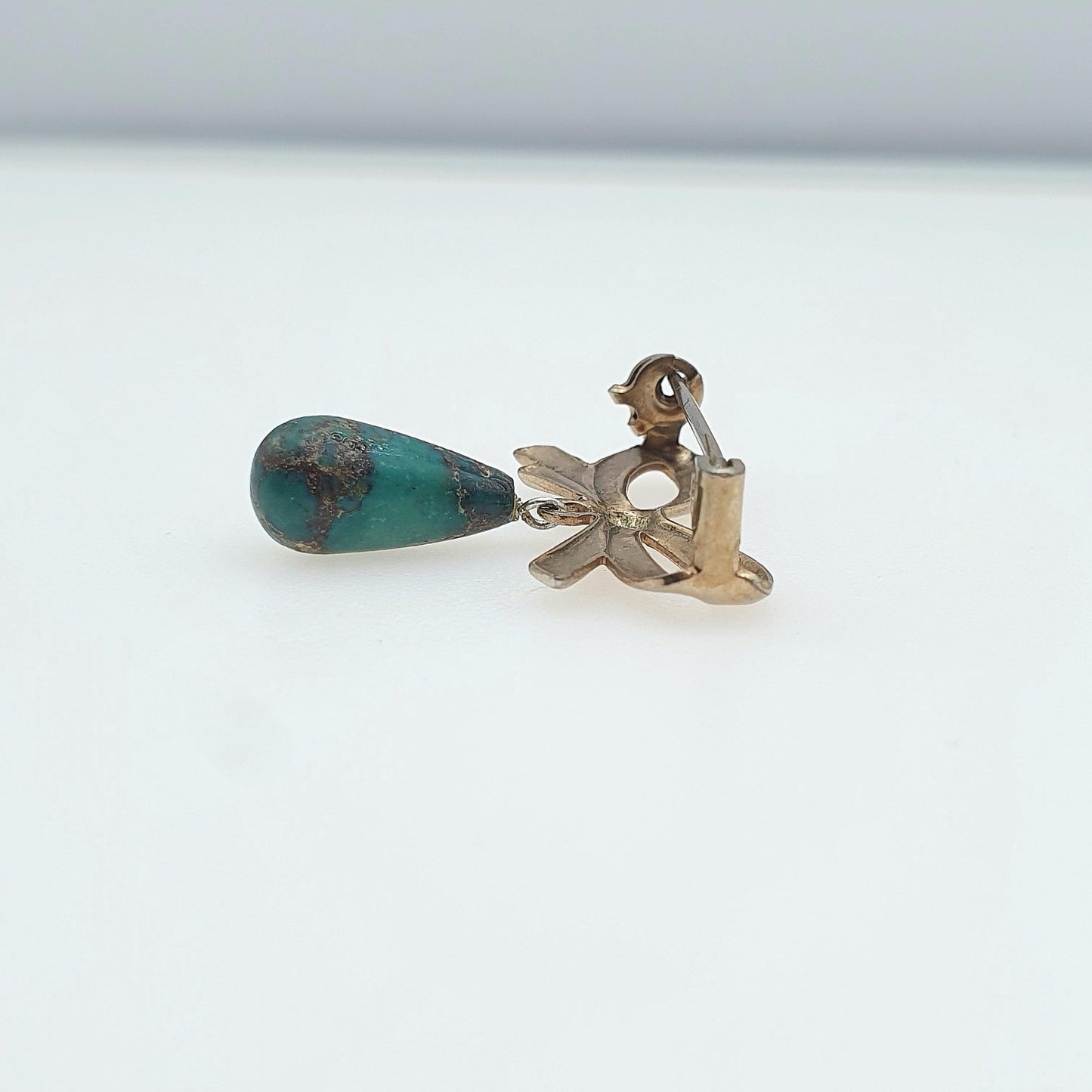Antique Gold Gilt Natural Turquoise Bow Brooch Art Deco Gold Plated Genuine Gemstone Teardrop Womens Jewelry Jewellery Vintage