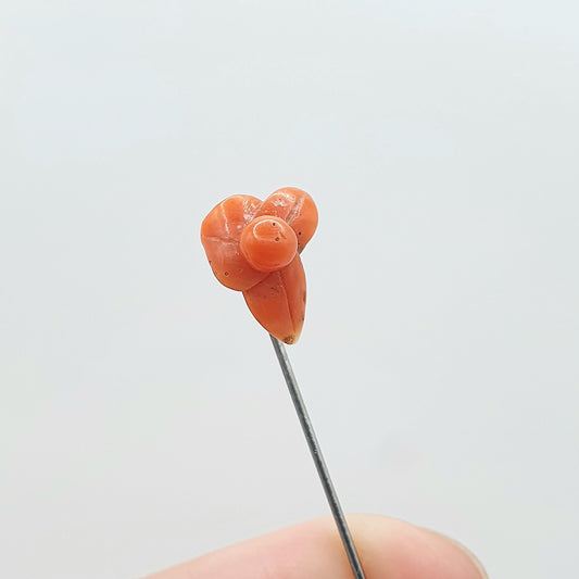 Antique Victorian Coral Stick Pin Flower Triangle Leaf Shape Silver Tone Base Metal Vintage Gents Mens Jewelry Jewellery