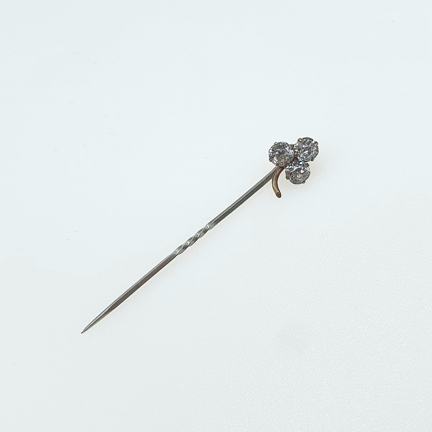 Antique Victorian Diamond Paste Clover Stick Pin Base Metal Irish Good Luck Lucky Mens Gents 1800s Jewelry Jewellery Old Vintage