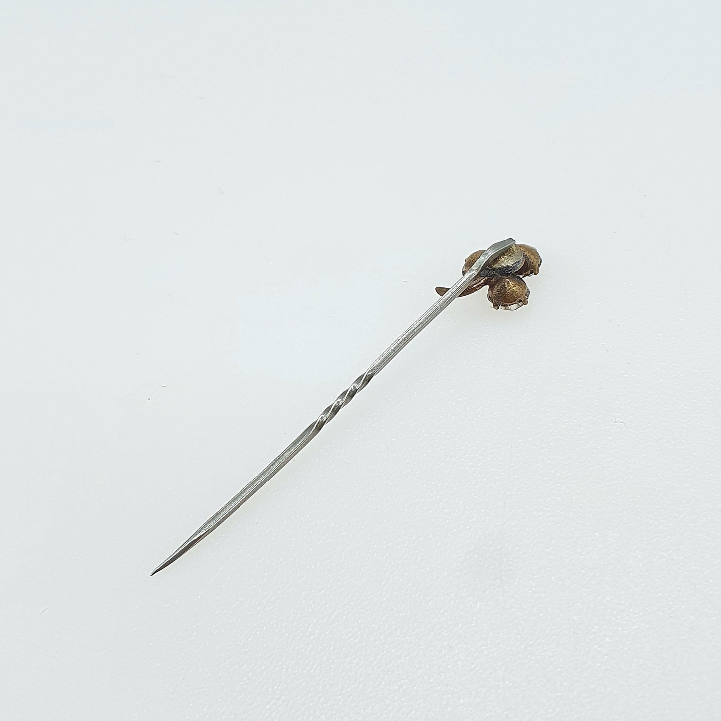Antique Victorian Diamond Paste Clover Stick Pin Base Metal Irish Good Luck Lucky Mens Gents 1800s Jewelry Jewellery Old Vintage