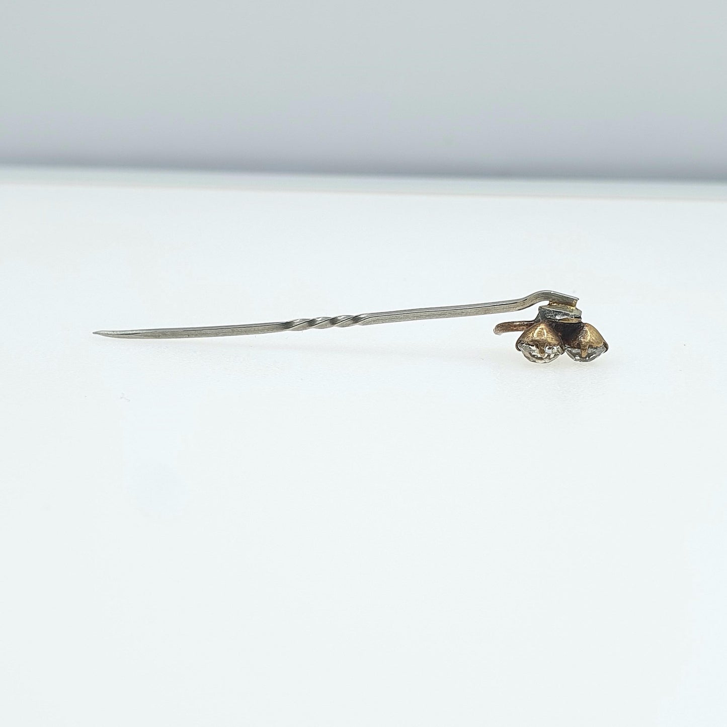 Antique Victorian Diamond Paste Clover Stick Pin Base Metal Irish Good Luck Lucky Mens Gents 1800s Jewelry Jewellery Old Vintage