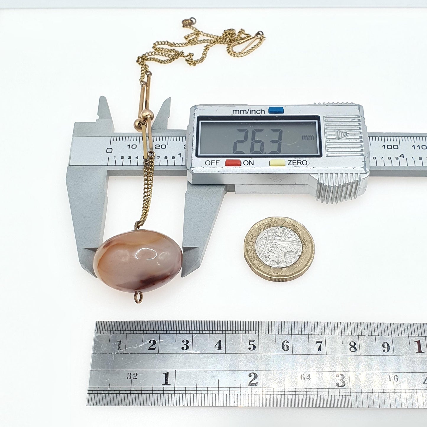 Antique Rolled Gold Agate Pendant Necklace Egg Shaped Natural Gemstone Edwardian Gold Filled Chain Link Womens Jewellery Jewelry 44cm 18.32g