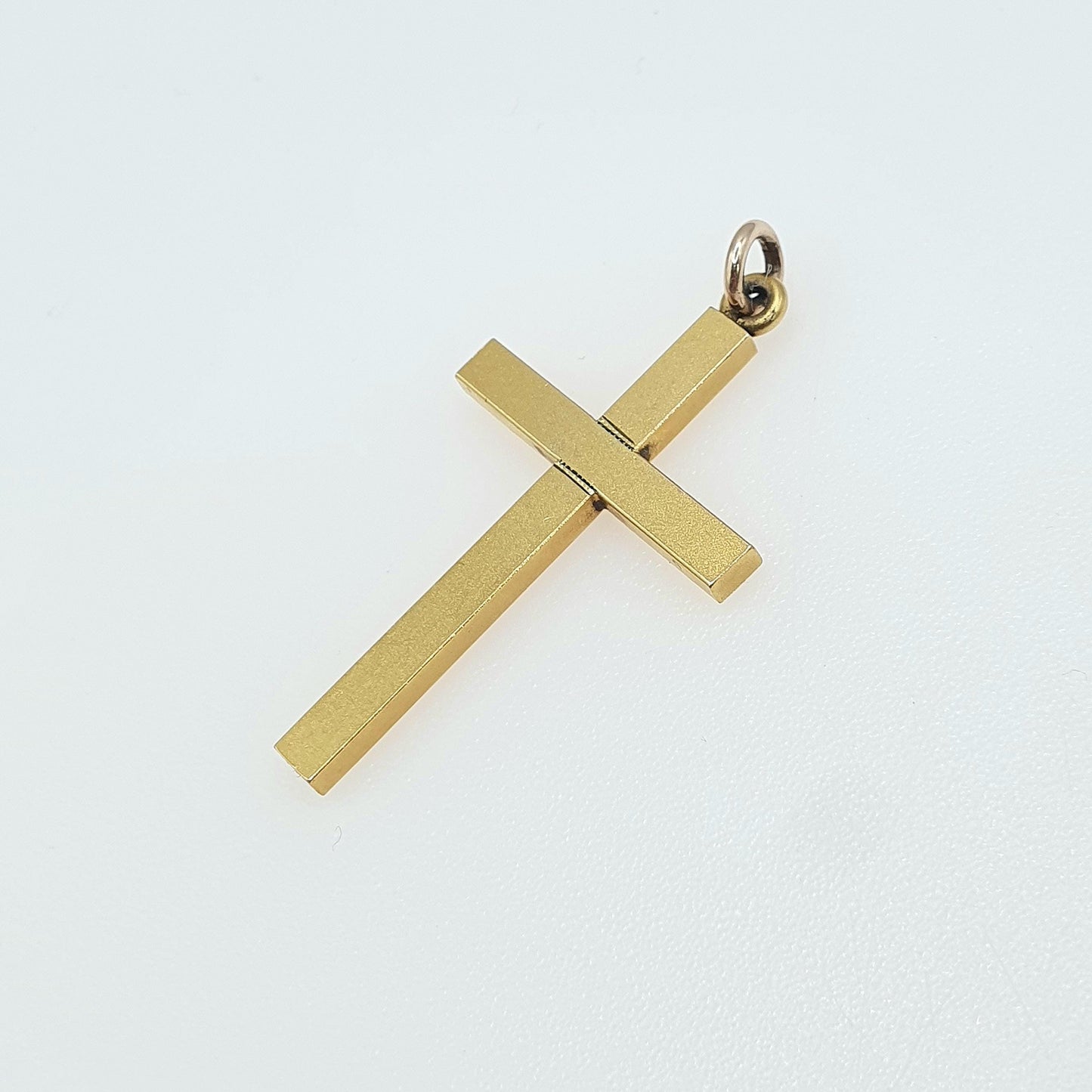 Antique Victorian 9ct Gold Cased Crucifix Pendant Necklace Matte Yellow Gold 9k Cross Vintage Womens Mens Unisex Jewellery Jewelry