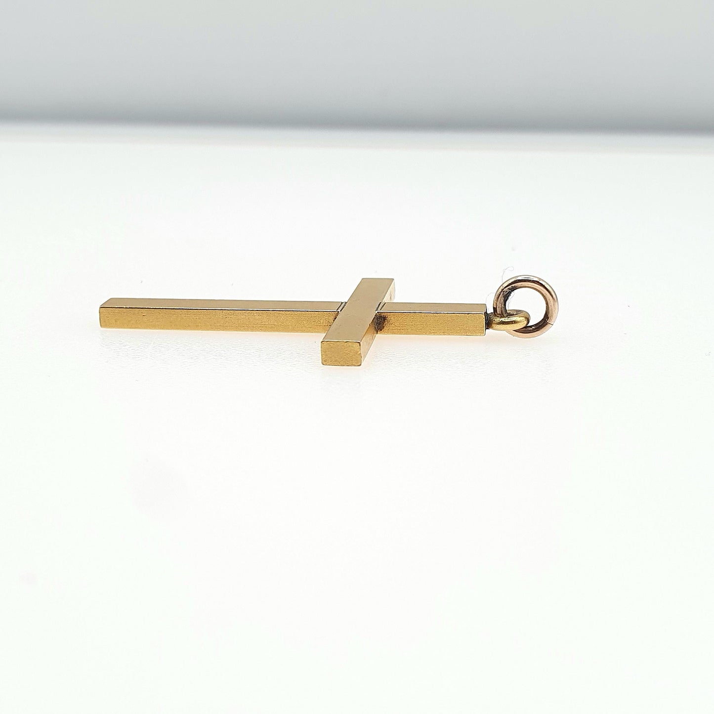 Antique Victorian 9ct Gold Cased Crucifix Pendant Necklace Matte Yellow Gold 9k Cross Vintage Womens Mens Unisex Jewellery Jewelry