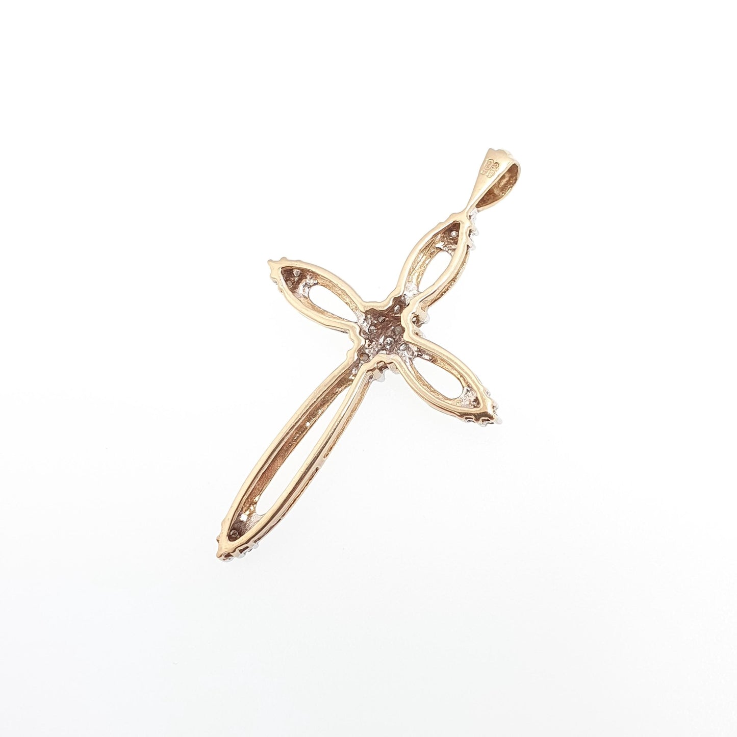 Vintage 9ct Gold Diamond Cross Crucifix Pendant Natural Diamonds Large Big Solid 9k 9kt 375 Necklace Jewelry
