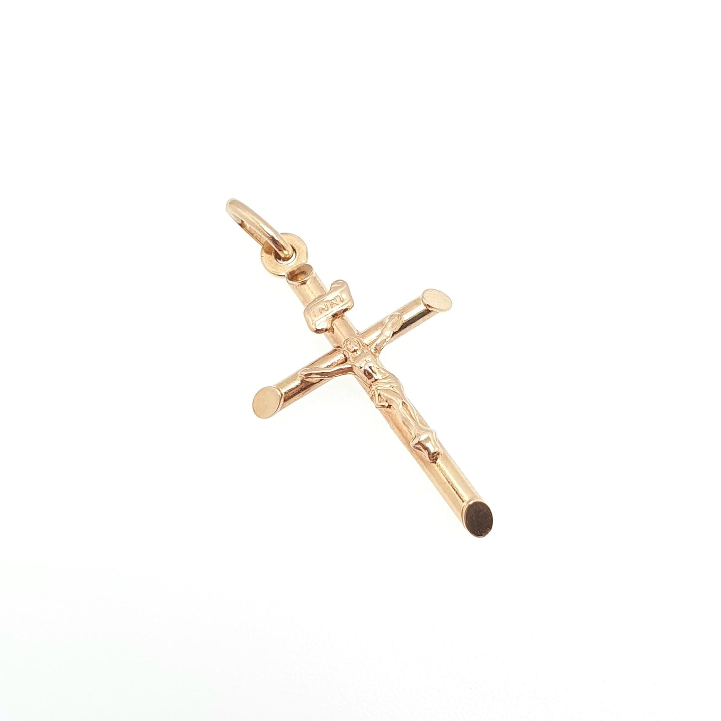 Vintage 9k 9ct Gold Jesus On The Cross Crucifix Necklace Pendant Italy INRI Solid 375 Christian Religious Mens Womens Jewelry Jewellery