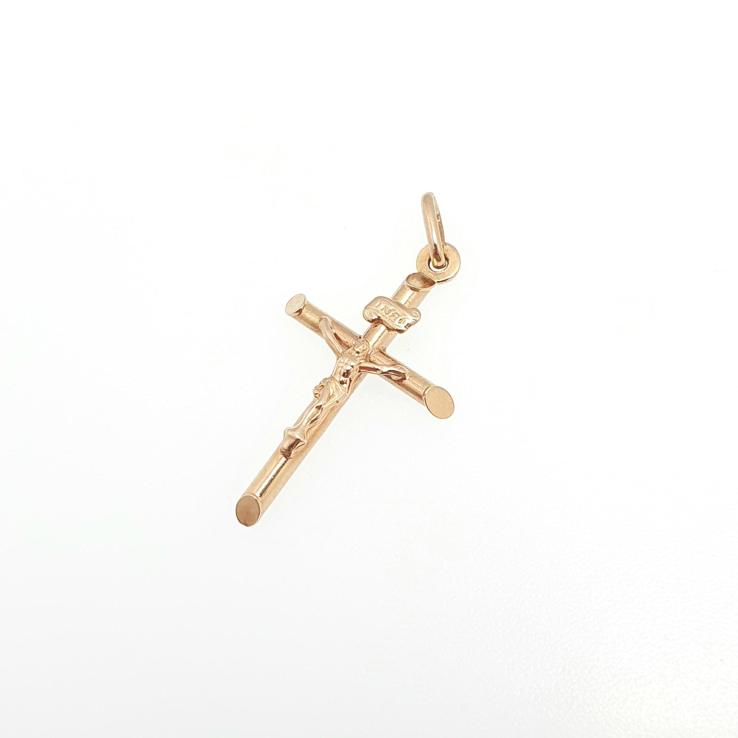 Vintage 9k 9ct Gold Jesus On The Cross Crucifix Necklace Pendant Italy INRI Solid 375 Christian Religious Mens Womens Jewelry Jewellery