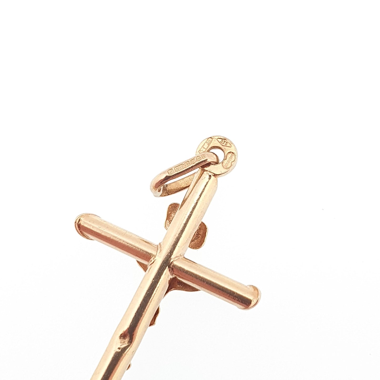 Vintage 9k 9ct Gold Jesus On The Cross Crucifix Necklace Pendant Italy INRI Solid 375 Christian Religious Mens Womens Jewelry Jewellery