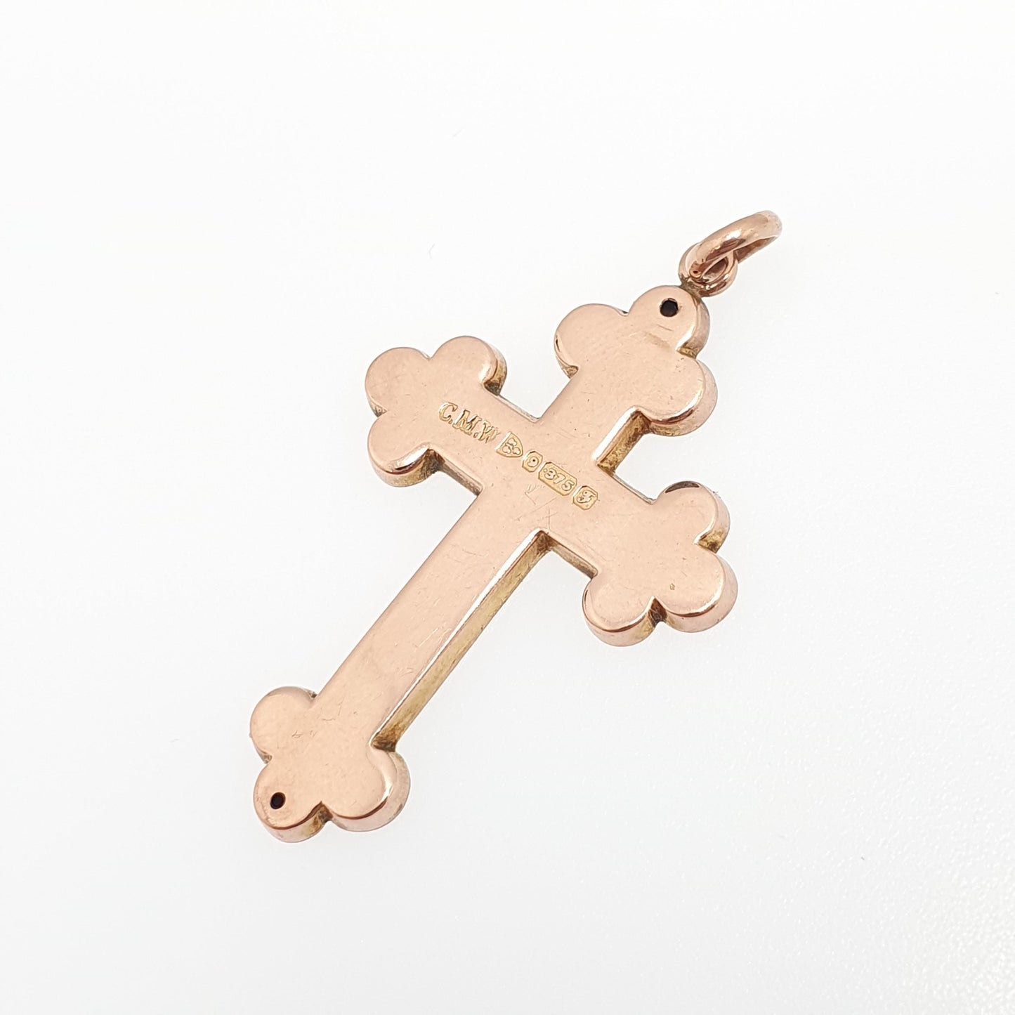 Antique 9ct 9k Rose Gold Crucifix Necklace Bulbed Cross Pendant 1906 Hallmark Engraved Solid 9kt Vintage Womens Mens Jewellery Jewelry