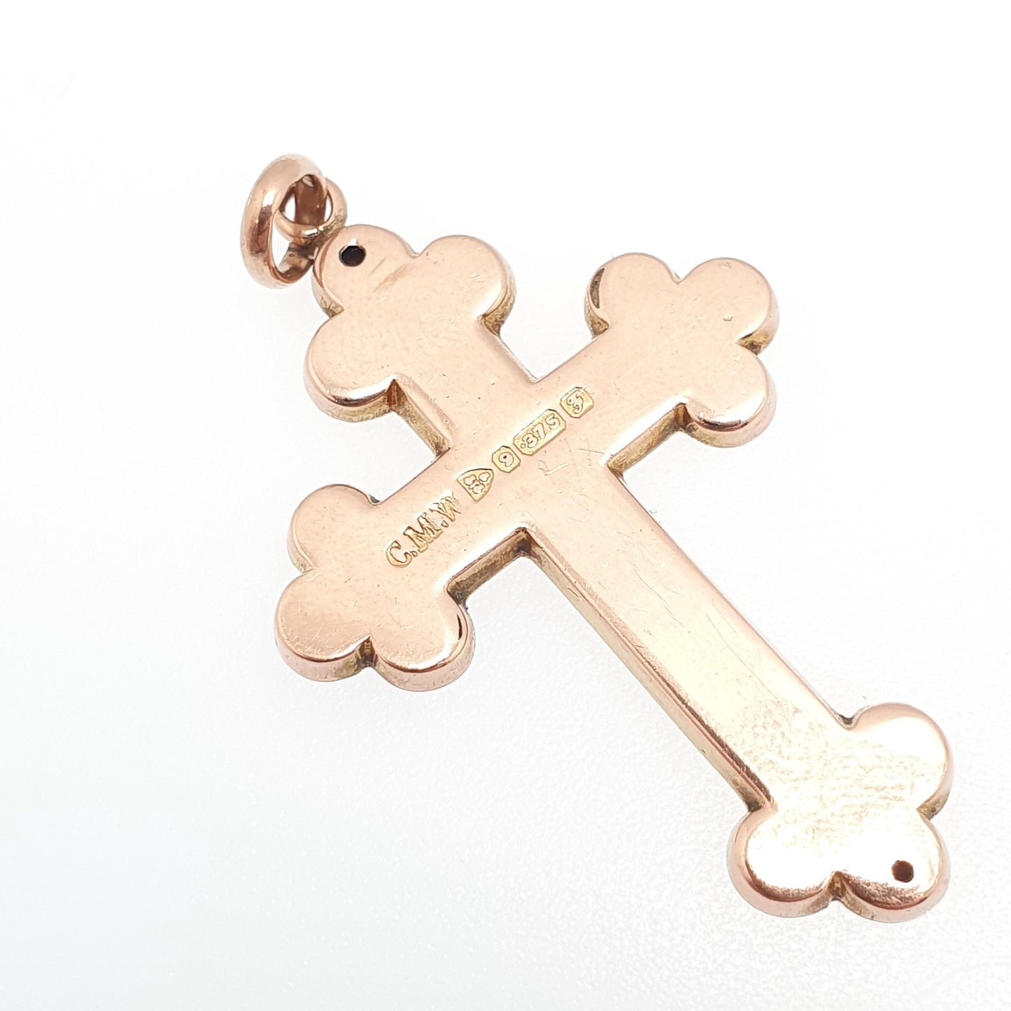 Antique 9ct 9k Rose Gold Crucifix Necklace Bulbed Cross Pendant 1906 Hallmark Engraved Solid 9kt Vintage Womens Mens Jewellery Jewelry