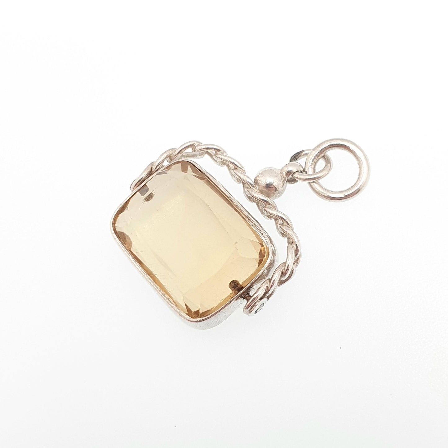 Antique Sterling Silver Citrine Spinner Fob Pendant Genuine Real Gemstone Quartz Hallmarked Necklace Albert Vintage Jewellery Jewelry
