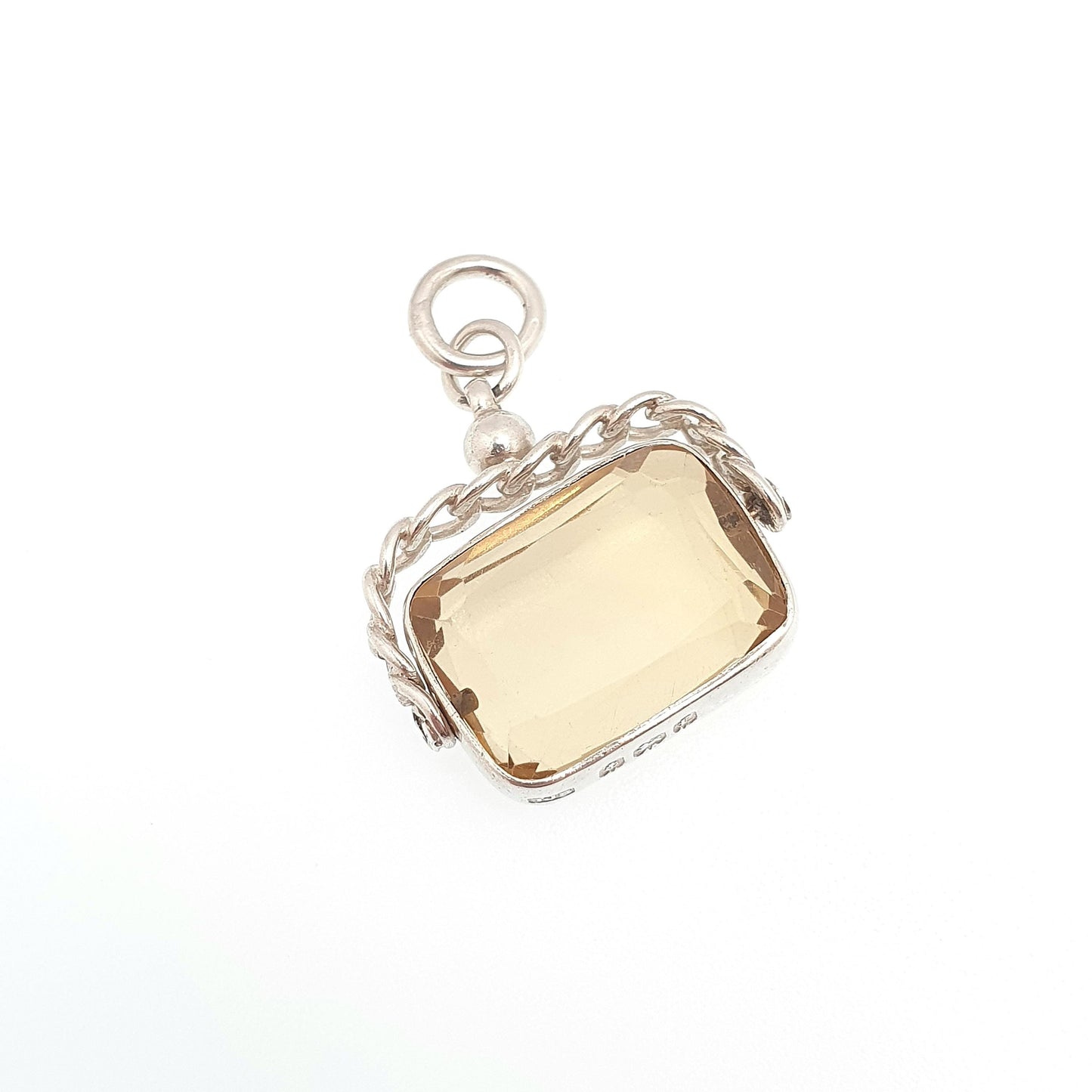 Antique Sterling Silver Citrine Spinner Fob Pendant Genuine Real Gemstone Quartz Hallmarked Necklace Albert Vintage Jewellery Jewelry